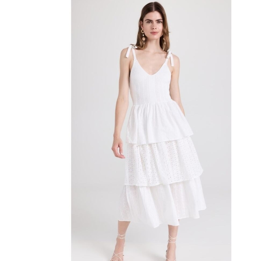 En Saison Mixed Eyelet Tiered Midi Dress